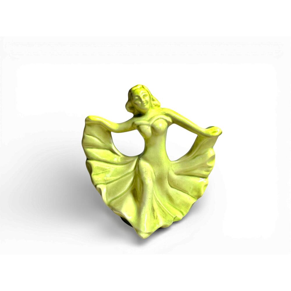 Vintage 1940's Art Deco Ceramic Dancing Woman Figurine Chartreuse Green